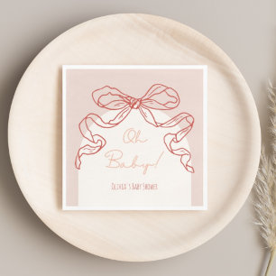 Whimsical Retro Orange Hand Drawn Bow Baby Shower Napkin