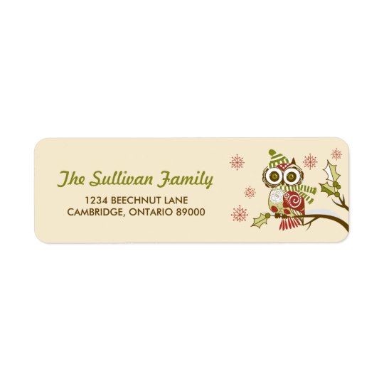 Whimsical Retro Owls and Snowflakes Holiday Label Return Address Label