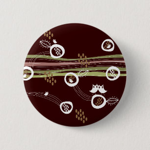 Whimsical Retro Owls Family Cute Favour Button