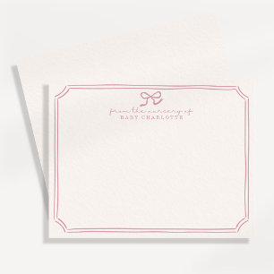 Whimsical retro Pink Bow Nursery Note Card