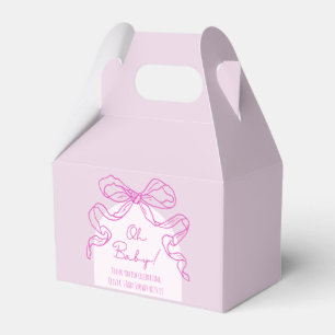 Whimsical Retro Pink Hand Drawn Bow Baby Shower Favour Box
