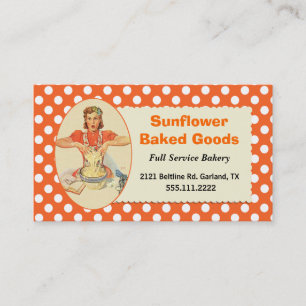 Whimsical Retro Polka Dot Bakery Business Card