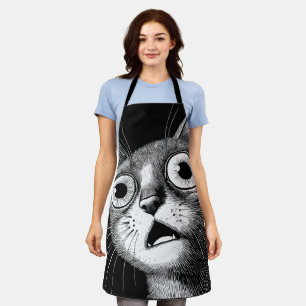 Whimsical Retro Psycho Cat Apron