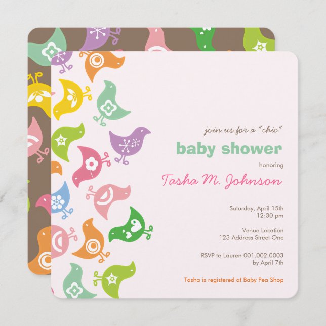 Whimsical Retro Rainbow Chicks Cute Baby Shower Invitation (Front/Back)