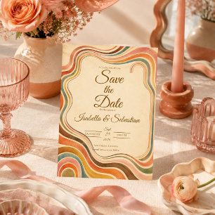 Whimsical Retro Rainbow Wedding Save The Date