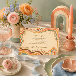 Whimsical Retro Rainbow Wedding Thank You Card