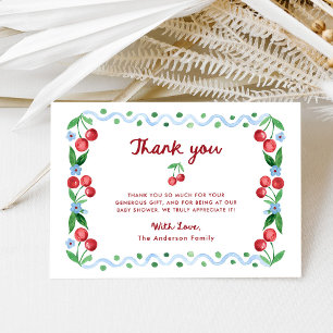 Whimsical Retro Red Cherry Frame   Baby Shower Thank You Card
