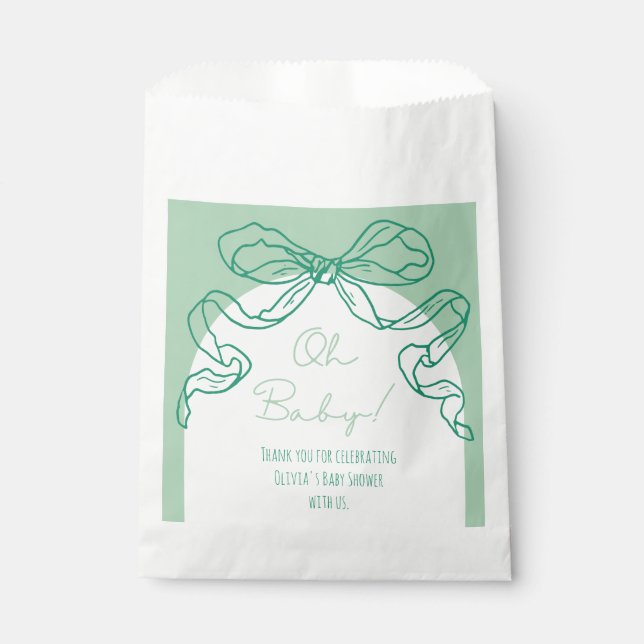 Whimsical Retro Sage Hand Drawn Bow Baby Shower Favour Bag (Front)