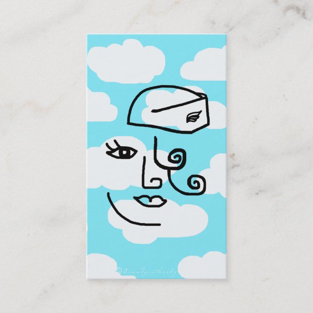 Whimsical Retro Stewardess Face in Sky Business Card (Front)