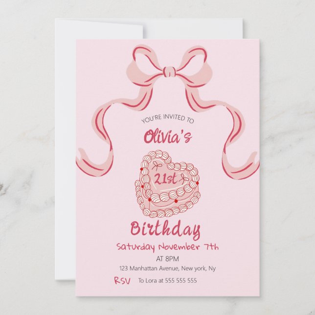 Whimsical Retro Vintage Pink Cake  Birthday Party Invitation (Front)