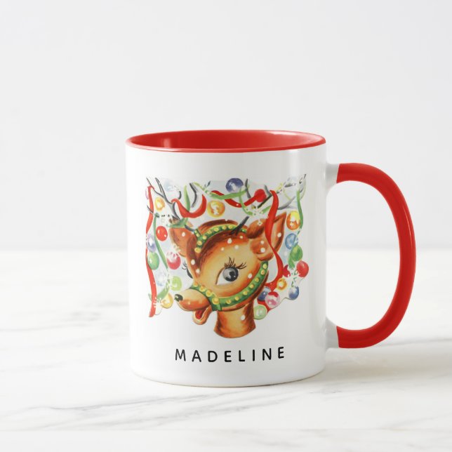 Whimsical Retro Vintage Reindeer Christmas  Mug (Right)