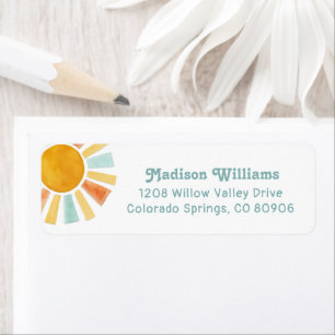 Whimsical Retro Watercolor Sunburst Return Address Label