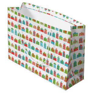 Whimsical Retro Wrapped Gifts Pattern Christmas Large Gift Bag
