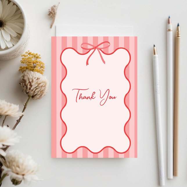 Whimsical Ribbon Border Thank you Card (Creator Uploaded)