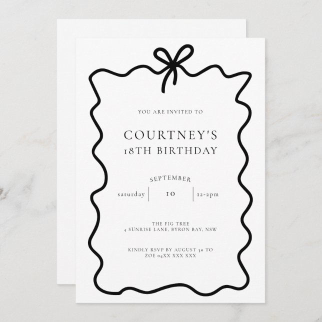 Whimsical Ribbon Bow 18th Birthday Party Invitation (Front/Back)