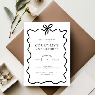 Whimsical Ribbon Bow 21st Birthday Party Invitation