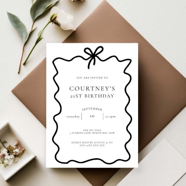 Whimsical Ribbon Bow 21st Birthday Party Invitation (Creator Uploaded)