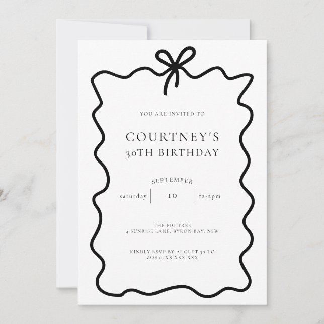 Whimsical Ribbon Bow 30th Birthday Party Invitation (Front)