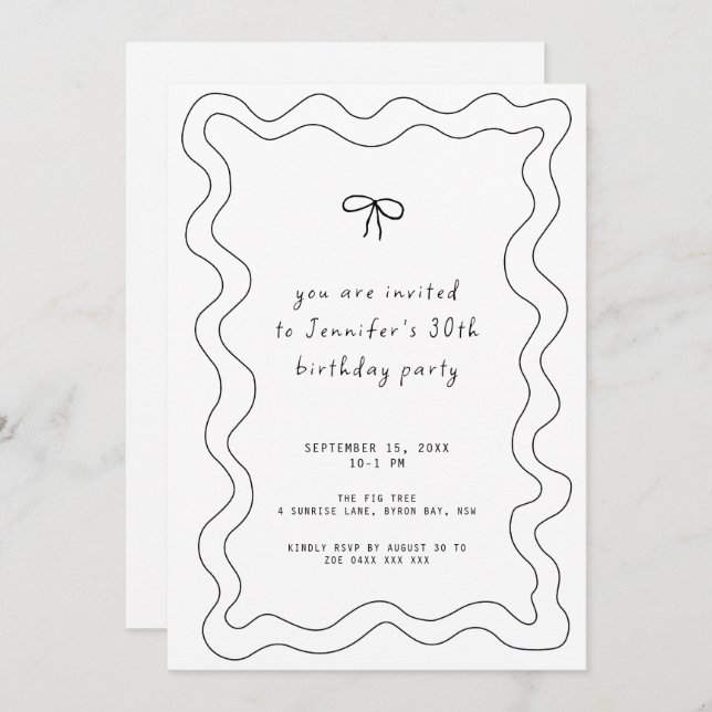 Whimsical Ribbon Bow 30th Birthday Party Invitation (Front/Back)