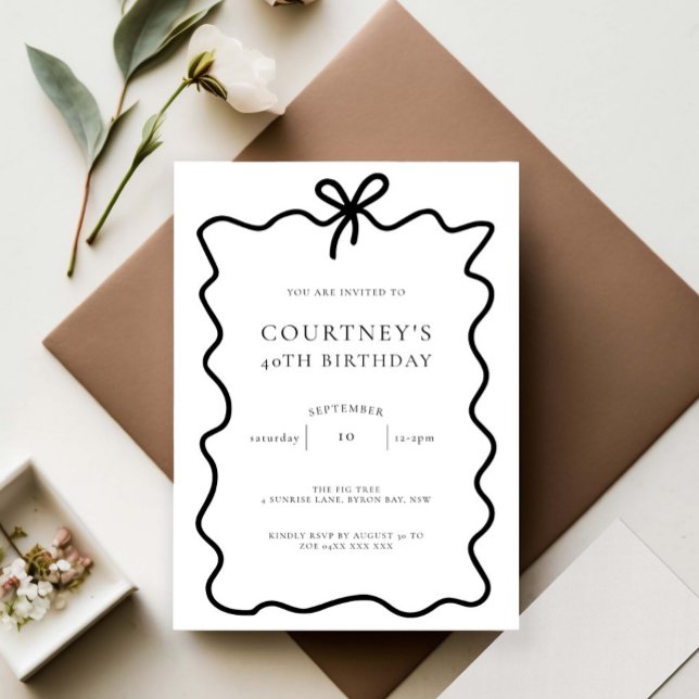 Whimsical Ribbon Bow 40th Birthday Party Invitation (Creator Uploaded)