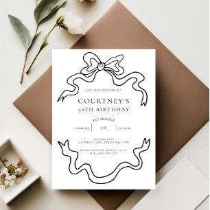 Whimsical Ribbon Bow 70th Birthday Party Invitation