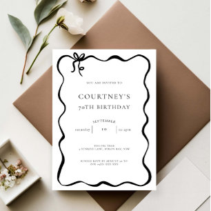 Whimsical Ribbon Bow 70th Birthday Party Invitation