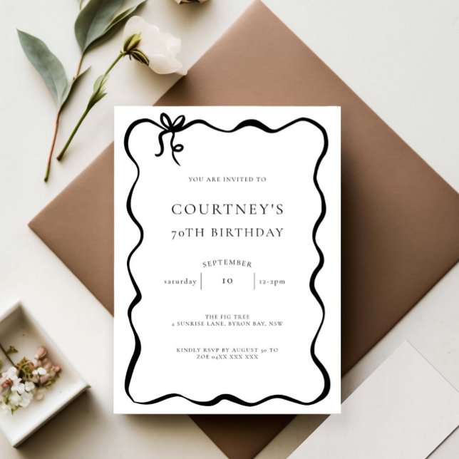 Whimsical Ribbon Bow 70th Birthday Party Invitation (Creator Uploaded)