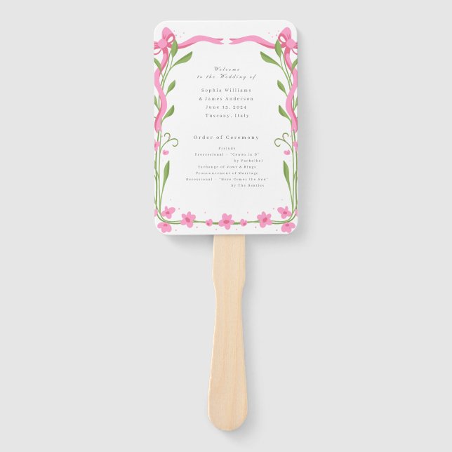 Whimsical Ribbon Floral Wedding programs Hand Fan (Front)