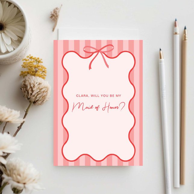 Whimsical Ribbon maid of honour card (Creator Uploaded)