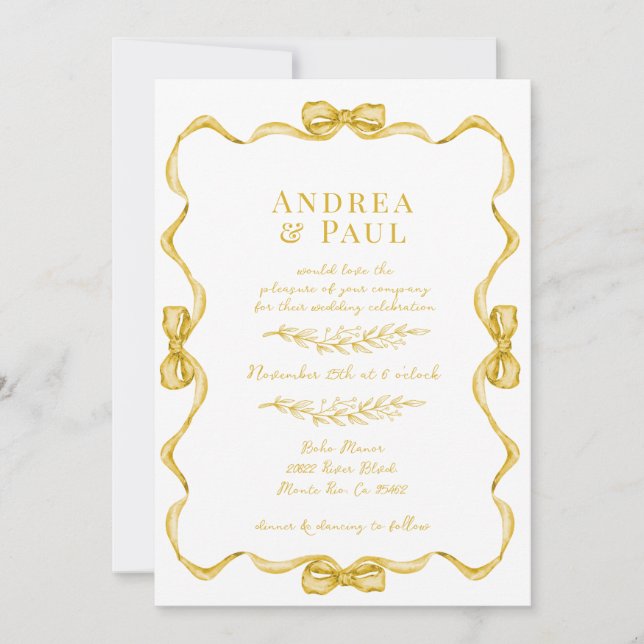 Whimsical Ribbon Sweet Wedding Invitation (Front)