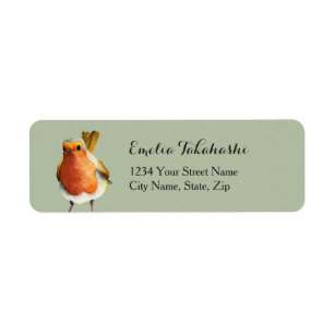 Whimsical Robin Bird Watercolor Return Address Label