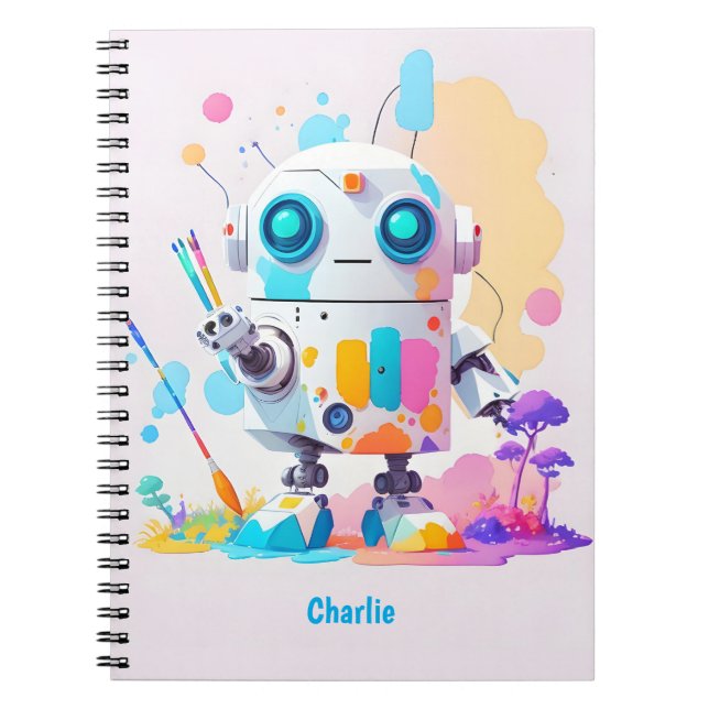 Whimsical robot artist for creative souls notebook (Front)