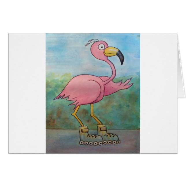 Whimsical Roller Skating Roller Blading Flamingo (Front Horizontal)