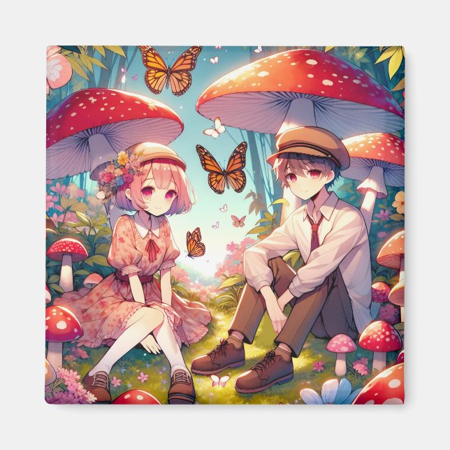 Whimsical Romantic Anime Couple  Magnet (Front)