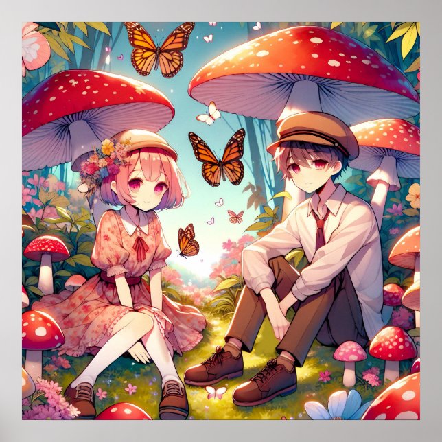 Whimsical Romantic Anime Couple  Poster (Front)