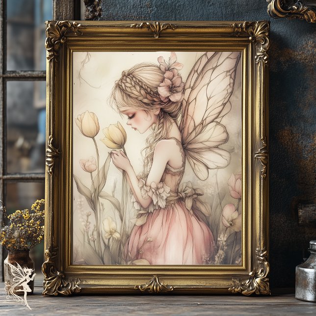 Whimsical Romantic Fairy in Field of Flowers Art  Poster (Creator Uploaded)