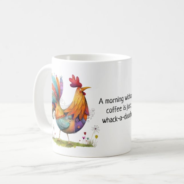 Whimsical Rooster Coffee Humor - Funny Mug (Front Left)