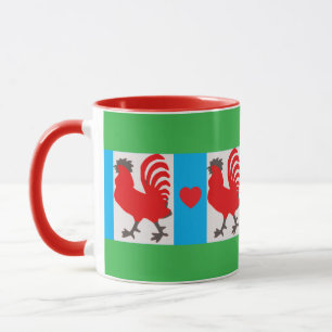 Whimsical Rooster Mug – Red, Blue, Green & Black