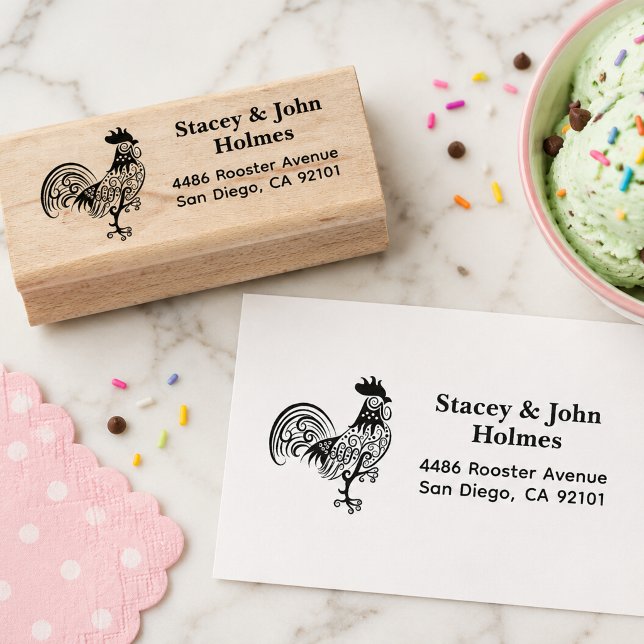 Whimsical Rooster Return Address Stamp (Whimsical rooster return address stamp.)