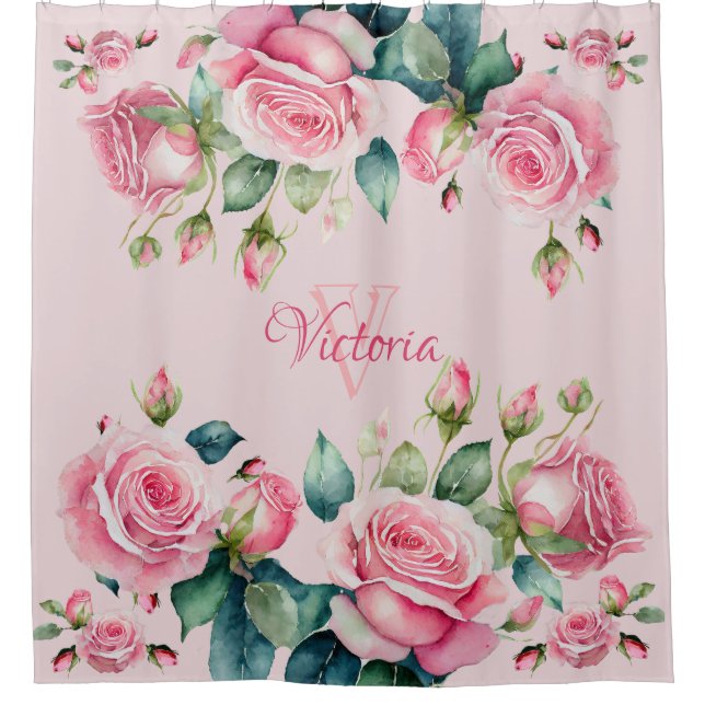 Whimsical Rose Garden: Blush Pink Shower Curtain (Front)