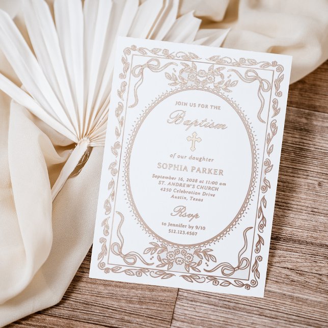 Whimsical Rose Gold Coquette Frame Baptism (Creator Uploaded)