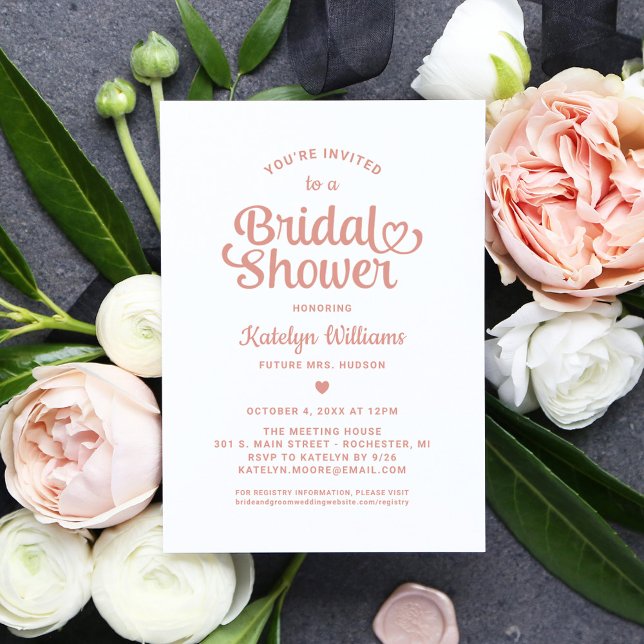 Whimsical Rose Gold Heart Script Bridal Shower Invitation (Creator Uploaded)