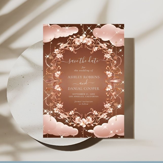 Whimsical Rose Gold Ornate Floral Save The Date Invitation (Creator Uploaded)