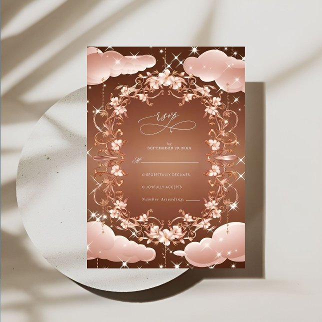 Whimsical Rose Gold Ornate Floral Wedding RSVP Card (Creator Uploaded)