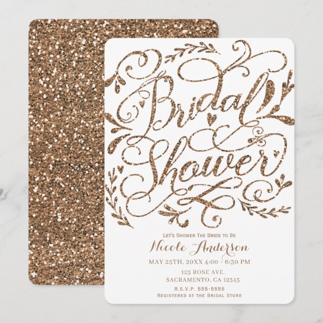 Whimsical Rose Gold Pink Lettering Bridal Shower Invitation (Front/Back)