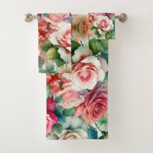 Whimsical Rose Pattern Bath Towel Set