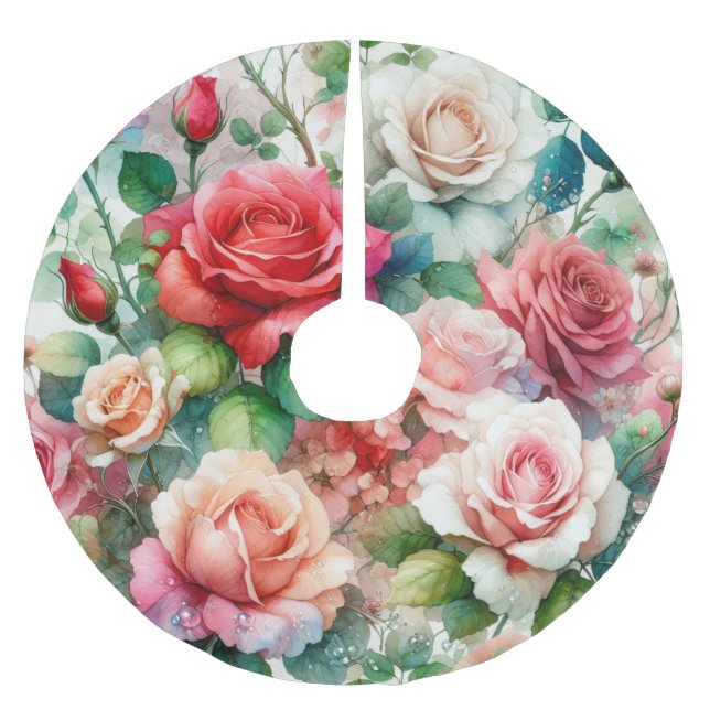 Whimsical Rose Pattern Brushed Polyester Tree Skirt (Front)