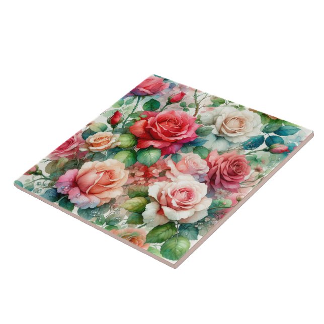 Whimsical Rose Pattern Ceramic Tile (Side)
