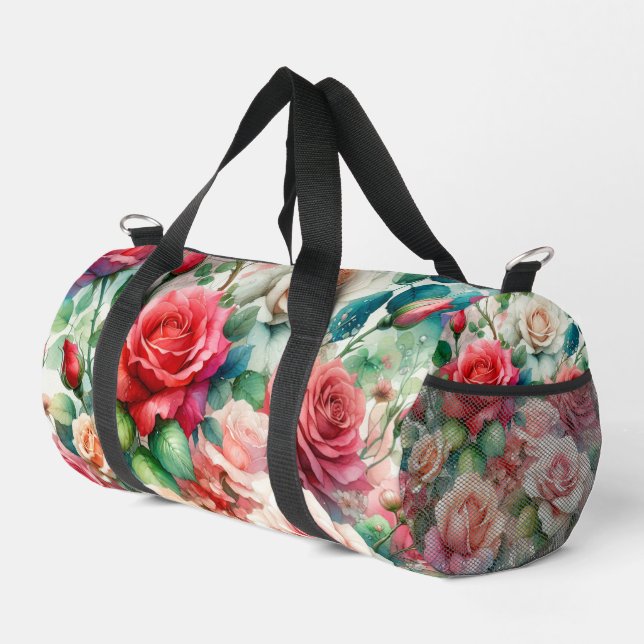 Whimsical Rose Pattern Duffle Bag (Right Corner)