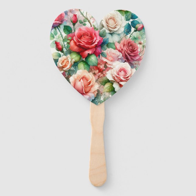 Whimsical Rose Pattern Hand Fan (Front)